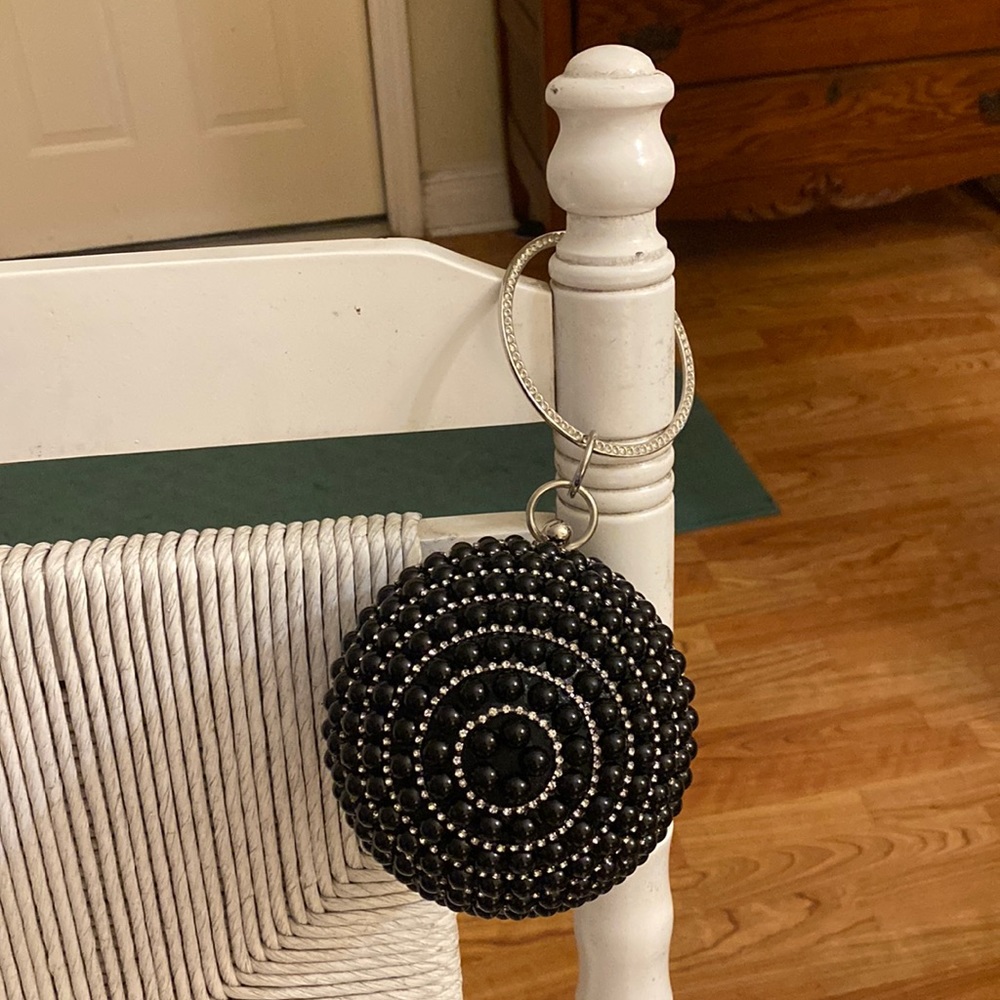 Badgley Mischka spherical beaded clutch.